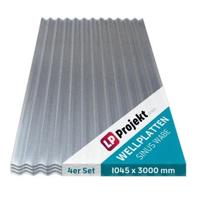 Produktbild von LP Projekt Wellplatten, Wabenstruktur, extra starkes Polycarbonat (PC), Wabenstruktur, klar, 2,6 mm dick, Welle 76/18, 104,5 x 300 cm 4er-Set