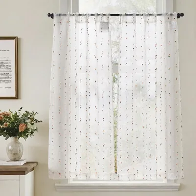2er-Set Bistrovorhänge mit Punkten, Leinenoptik, 115x65 cm, halbtransparent