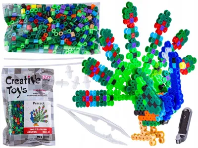 Immagine prodotto di Perline da stirare 3D pavone circa 485 pezzi – kit perline fusibili 5 mm con base, pinzetta e connettori, lavoretto per bambini dai 3 anni