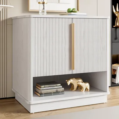 Produktbild von Merax Sideboard Schuhschrank mit 2 Türen und offenem Fach, platzsparender Flurschrank in Holzoptik, Stauraum Schuhregal aus MDF, Weiß