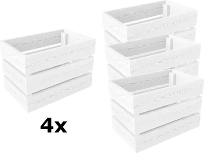 Produktbild von Lermowood Holzkisten 4x Box0422 25 x 40 x 28cm Weiß | Dekokisten aus Holz Massive Holzkiste Regalkiste Weinkiste