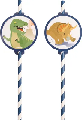Produktbild von amscan 8 Trinkhalme Happy Dinosaur Papier 19,7 cm DINO MITE