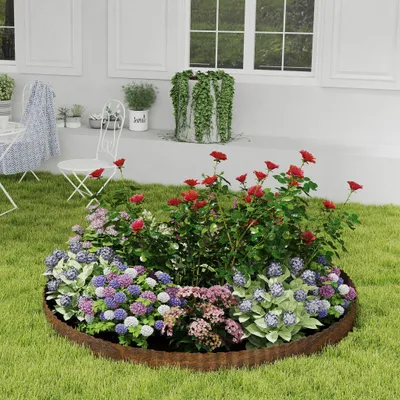 Produktbild von YZNAHRE 10m Metall Rasenkante Flexible Beeteinfassung 18 cm Höhe Gartendekorativ Beetumrandung Palisade Mähkante für Gartenrasen Baumschule, Rost