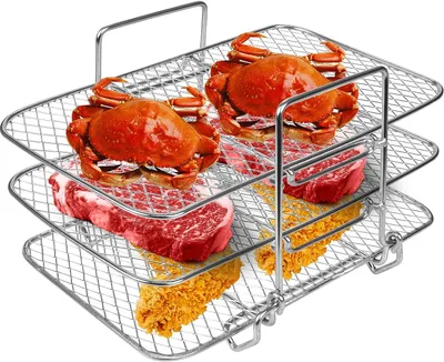 Produktbild von Air Bratpfanne Rack, 304 Edelstahl Heißluft Bratpfanne Grill Dehydration Rack Multifunktions stapelbare Luft Bratpfanne Backpfanne Air Bratpfanne Zubehör kompatibel mit Dual Air Bratpfanne