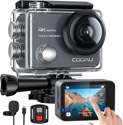 Productafbeelding van Actiecamera 4K60FPS, 20MP, 15 meter, waterdicht, onderwatercamera met beeldstabilisatie (EIS), helmcamera, geschikt voor skiën, met afstandsbediening (bereik 30 meter), 170° groothoeklens, 2 x 1350 batterijen