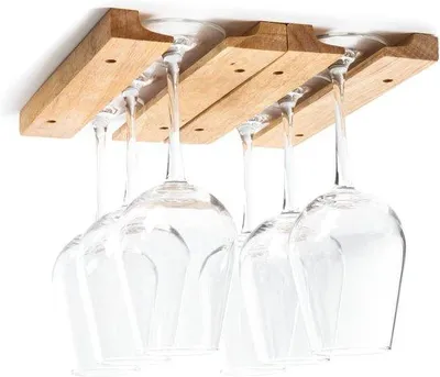 Image de Porte-verres à vin mural en bois brun, pour 6 verres
