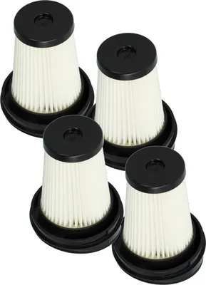 Four conical vacuum cleaner filters with black plastic bases and tops, set against a white background.