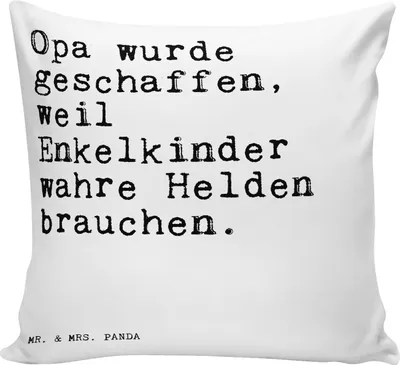 Produktbild von Mr. & Mrs. Panda Dekokissen Sofa Opa wurde geschaffen, weil... - Weiß - Geschenk, Kopfkissen 40x40, kissen bedruckt, Enkelkinder, Bester, Polster, kuschelkissen, Deko