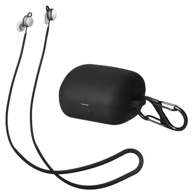 Produktbild von kwmobile 2in1 Set Hülle und Halteband kompatibel mit Sony LinkBuds WF-L900 Case - Kopfhörer Band Strap 80 cm - Schwarz Schwarz