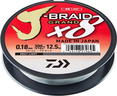 Obrázok produktu pre DAIWA J-Braid Grand 8-Braid, 135m, 0,18mm, 12,5kg / 28lbs, svetlo šedá, pletená šnúra, 12793-018
