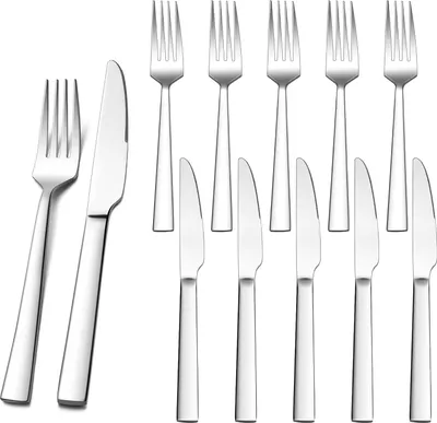 Produktbild von Steakbesteck Set, 12-teilig Edelstahl Tafelmesser und Tafelgabeln Set für 6 Personen, Hochwertiges Besteck Set mit 6 Messern und 6 Gabeln für Haushalt/Restaurant, Rostfrei & Spülmaschinenfest
