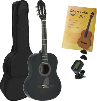 Image de Guitare classique Juan Miguel Navarrez - 3/4 noire - Kit débutant - avec housse, médiators, livre, accordeur