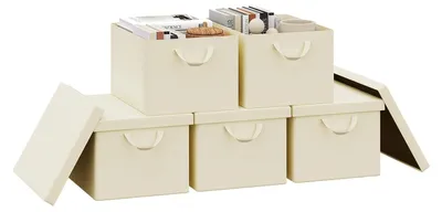 Produktbild von WOLTU Aufbewahrungsbox mit Deckel 5 Stück, mit Griffen, Creme,43x33x26 cm