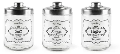 3er-Set Vorratsgläser für Salz, Zucker & Kaffee, 0,8 L, Glas