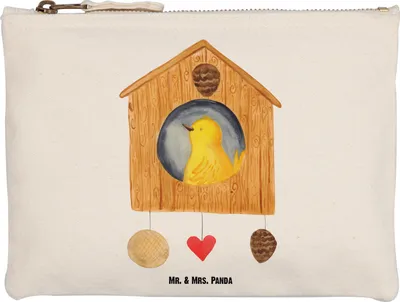 Produktbild von Mr. & Mrs. Panda aufbewahrungsbeutel Vogelhaus Home Größe M - Weiß - Geschenk, Federtasche, Pouch, Einzugsgeschenk, Mäppchen, Haus, Kosmetiktasche, Vogel, Lustige Sprüche