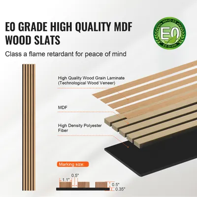 Obrázek produktu pro Akustické panely SucceBuy z dřevěných lamel, 20,1 x 240,6 cm, MDF pro moderní Imitace, tlumení hluku, světlý dub