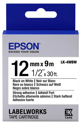 Produktbild von Epson Etikettenkassette LK-4WBW - Stark haftend - schwarz auf weiß - 12mmx9m