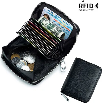 Produktbild von OKWISH RFID Damen Geldbörse Portemonnaie Geldbeutel Damenbörse Leder Schwarz