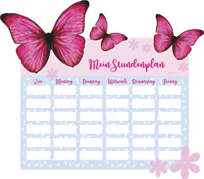 Produktbild von Stundenplan für Kinder mit Schmetterling-Motiv - Magnetischer Wochenplaner beschreibbar & abwischbar