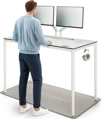 Image de Desktronic Bureau électrique réglable en hauteur HomeMax 160x80cm blanc/blanc avec fonction mémoire, technologie anti-collision, ports de charge USB-A et USB-C