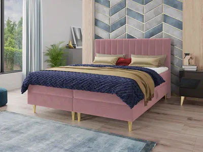 Produktbild von Boxspringbett Gold mit 2 Bettkästen und Topper - Doppelbett mit Bonell-Matratze, Polsterbett, Elegante Bett mit Matratzentopper, Schlafzimmer, Velours Stoff (Pink (Manila 09), 160 x 200 cm)