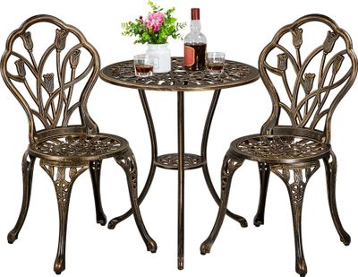 Yaheetech Sitzgruppe 3-teilige Gartenmöbel Set 3 TLG. Bistroset Balkonset Aluminiumguss Gartentisch mit 2 Stühlen Gartengarnitur Gartenmöbel, Bronze