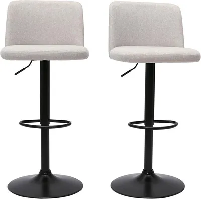 Produktbild von Miliboo - Barhocker höhenverstellbar Stoff mit strukturiertem Samteffekt in Beige und schwarzes Metall (2er-Set) MONTI