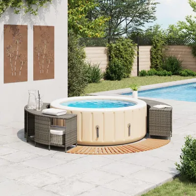 Produktbild von vidaXL Whirlpool-Umrandung Grau Poly Rattan und Massivholz Akazie