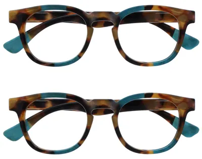 Produktbild von OPULIZE Ava Fernbrille 2er Pack Kurzsichtigkeit Schmeichelhaft Abgerundet Rahmen Federscharniere Kratzfest Braun Schildpatt Türkis Herren Damen MM62-Q -1.50