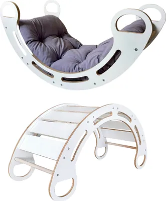 Obrázek produktu pro Montessori houpačka s polštářem (v šedé barvě). Bílá, 85 cm,3 v 1, 5 v 1, CE