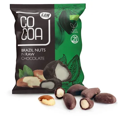 Zdjęcie produktu dla ORZECHY BRAZYLIJSKIE W CZEKOLADZIE SUROWEJ70 g - COCOA