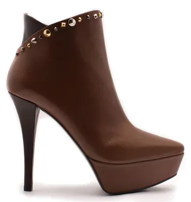 Productafbeelding van Damen pumps met plateauzool, gemaakt van cognackleurig leer, met een hakhoogte van 13 cm