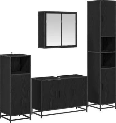 Image de Ensemble de mobilier de salle de bain 4 pcs Chêne noir