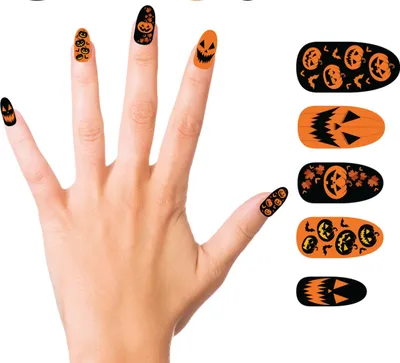 Image de Halloween Citrouille Décor d'ongles Design effrayant Visages de citrouille Nuit hantée Accents créatifs Ongles des doigts Événement Tendance Accessoires Fête Extravagance Heure fantôme Bijoux de citrouille Art des ongles, couleur : noir