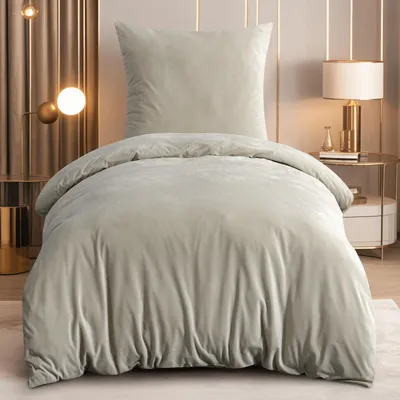 Productafbeelding van Bettenset, 2-delig, 155x220 cm, beige, flanellen, warm, winter, zacht, pluche, fleece, met 1 kussensloop van 80x80 cm