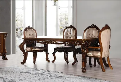Produktbild von Luxus Esszimmer Esstisch Stuhl Gruppe Garnitur Set Holz Tisch Tische 5tlg. Sets