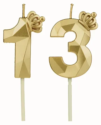 Produktbild von 13 goldene Geburtstagskerzen mit Kronen-Dekoration