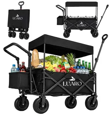 Obrázek produktu pro Skládací plážový vozík LUARO se stříškou a síťkou, černý