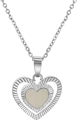 Produktbild von Zeeme Stainless Steel Anhänger mit Kette Edelstahl Herzanhänger strukturiert