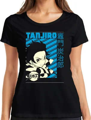 Zdjęcie produktu dla Tanjiro Kimetsu no Yaiba Sword Chequered Pattern Anime Gift Ladies T-Shirt, Czarny, M