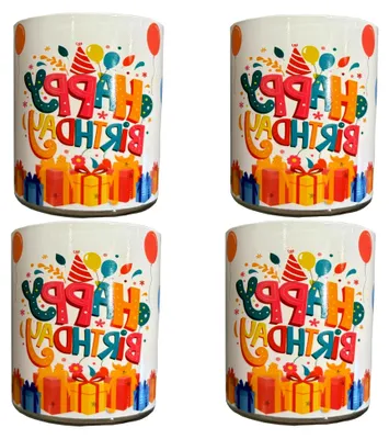 Produktbild von 4er Set Hochwertige Geburtstagskerzen im Glas Ambiente – Happy Birthday Kerze – 8 x 7cm - 30 Std Brenndauer – Windlicht ohne Duft – Glaskerze Kindergeburtstag Deko