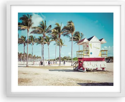 Produktbild von Gerahmtes Poster - Weißer Rahmen - Strand Miami Florida - 50x40 cm - Wand Bild - Wanddeko - Wandbilder - Kunstposter - Wandposter - Bilderrahmen - Bilder - Kunstdruck - Wandbild - P2WAA50x40-4332