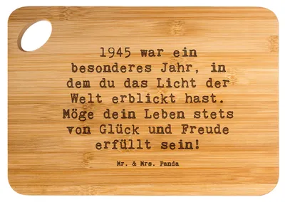 Produktbild von Mr. & Mrs. Panda Frühstücksbrettchen Spruch 1945 Geburtstag - Transparent - Geschenk, besonderes Jahr, Küchenbrett, Happy Birthday, Hackbrett, Alter, Frühstücksbrett