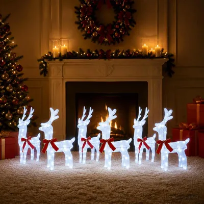 Obrázek produktu pro vidaXL Vánoční sobové, 6 kusů, 160 LED diod, studená bílá, rozměry 33 x 12 x 55 cm
