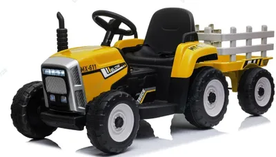 Produktbild von Traktor mit Abnehmbarem Anhänger, Kindertraktor mit LED-Licht & Musik & Fernbedienung, Trettraktor mit max. Tragfähigkeit von 30 kg, Aufsitztraktor für Kinder ab 3 Jahren (Gelb)