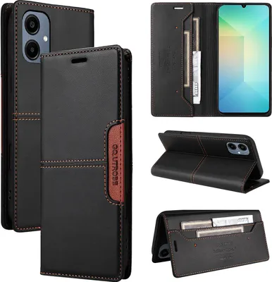 Immagine prodotto di Custodia per Samsung Galaxy A06, custodia flip wallet in pelle con slot per carte e supporto Nero