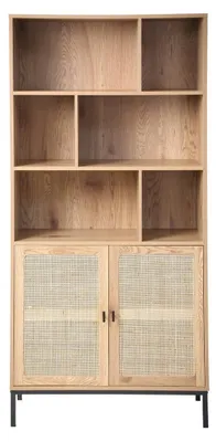 Image de CALICOSY - Bibliothèque 6 Cases et 2 Portes en Rotin Naturel H175cm - JAYA