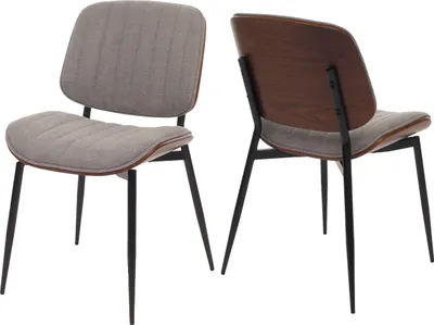 Image de Ensemble de 2 chaises de salle à manger HWC-O44, chaise de cuisine, revêtue de tissu (370g/m²) ®, aspect noyer, couleur gris clair