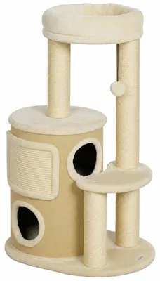 Produktbild von Kratzbaum mit 2-stöckiger Kratztonne Katzenbaum mit Sisal-Kratzpfosten, Plattform Sisalbrett Spielball, für Katzen 5kg