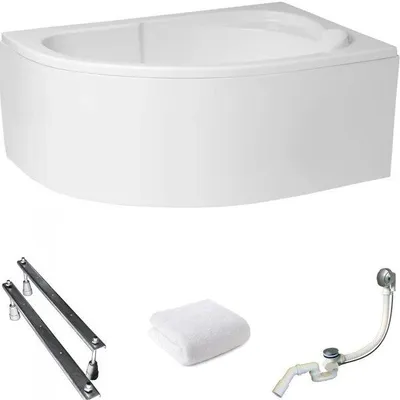 Produktbild von Aqua For You | Polimat Asymmetrische Badewanne - 130x85cm - Trapezform - mit Weiße Verkleidung - Chrom siphon - Acrylbadewanne - Rechts Seite